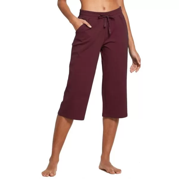 BALEAF Womens Capris Casual Summer Cotton Wide Leg Yoga Capri Sweatpants Loose Lounge Workout Crop Pants PocketsStretchburgundy