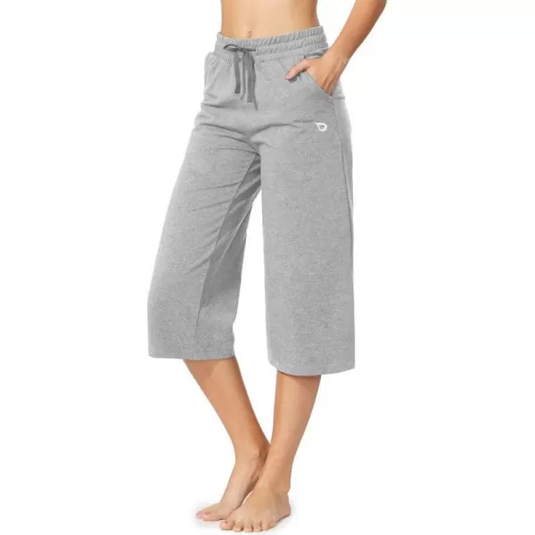 BALEAF Womens Capris Casual Summer Cotton Wide Leg Yoga Capri Sweatpants Loose Lounge Workout Crop Pants PocketsStretchlight Gray