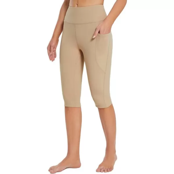 BALEAF Womens Capris with Pockets Knee Length Capri Leggings High Waisted Stretch for Casual Summer Yoga Workout Exercise14 Inseam Khaki