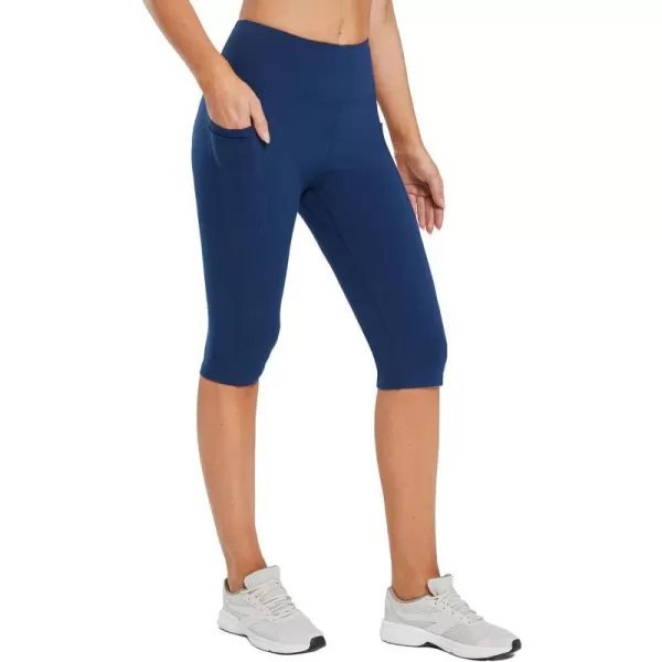 BALEAF Womens Capris with Pockets Knee Length Capri Leggings High Waisted Stretch for Casual Summer Yoga Workout Exercise14Lycra Gulf Bluelycra