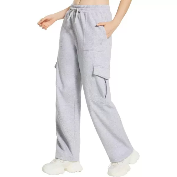 BALEAF Womens Cargo Sweatpants Wide Leg Sweat Pants with Pockets Mid Rise Dance Athletic Fleece LinedGrey