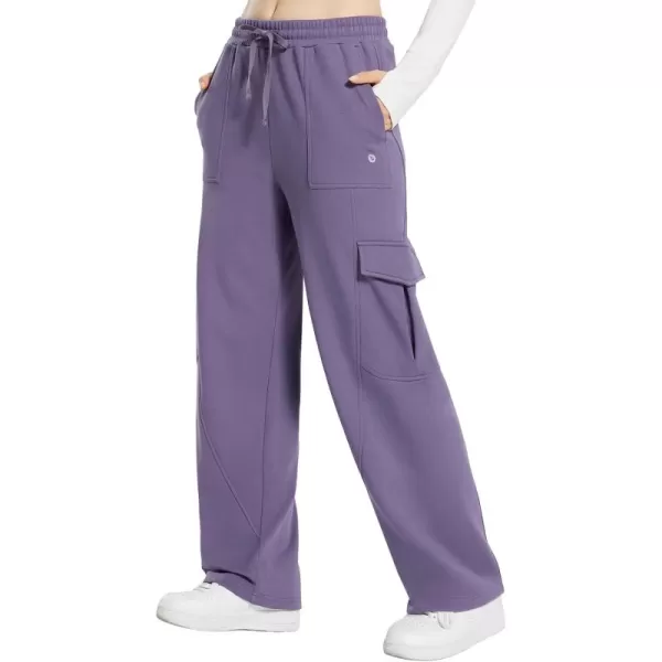 BALEAF Womens Cargo Sweatpants Wide Leg Sweat Pants with Pockets Mid Rise Dance Athletic Fleece LinedPurple