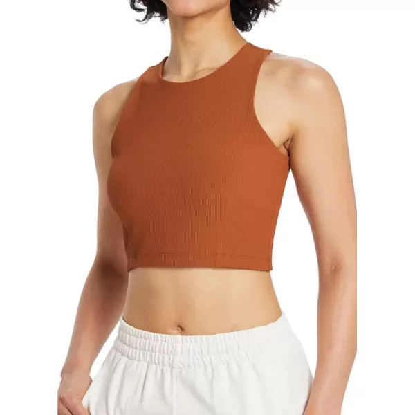 BALEAF Womens Crop Tank Tops Ribbed Double Lined Racerback Cropped Tops Yoga ShirtsCaramel Caf