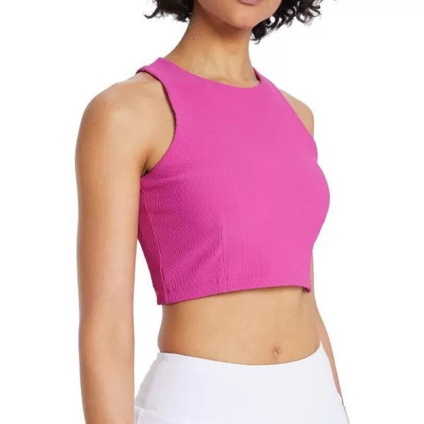 BALEAF Womens Crop Tank Tops Ribbed Double Lined Racerback Cropped Tops Yoga ShirtsFuchsia Fedora