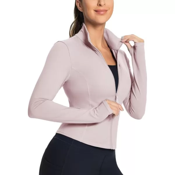 BALEAF Womens Cropped Workout Jacket Long Sleeve Athletic Running Yoga Lightweight Zip Up Jackets with Thumb HolesLight Purple