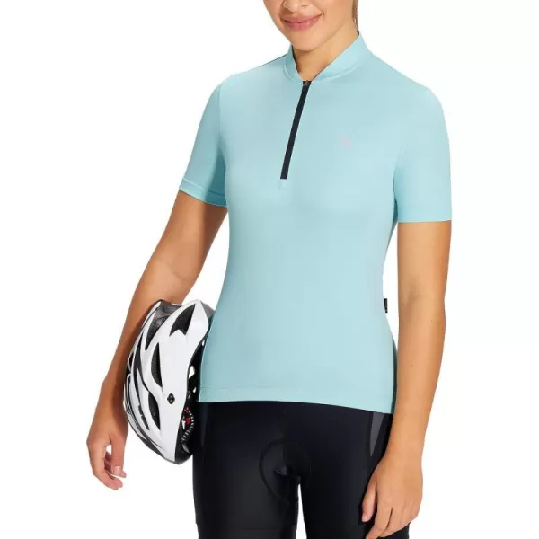 BALEAF Womens Cycling Jersey Short Sleeve Half Zip Bike Shirts Road Biking Tops 4 Rear Pockets UPF 50Light Blue