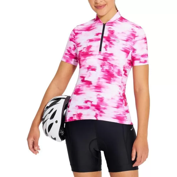 BALEAF Womens Cycling Jersey Short Sleeve Half Zip Bike Shirts Road Biking Tops 4 Rear Pockets UPF 50Pink