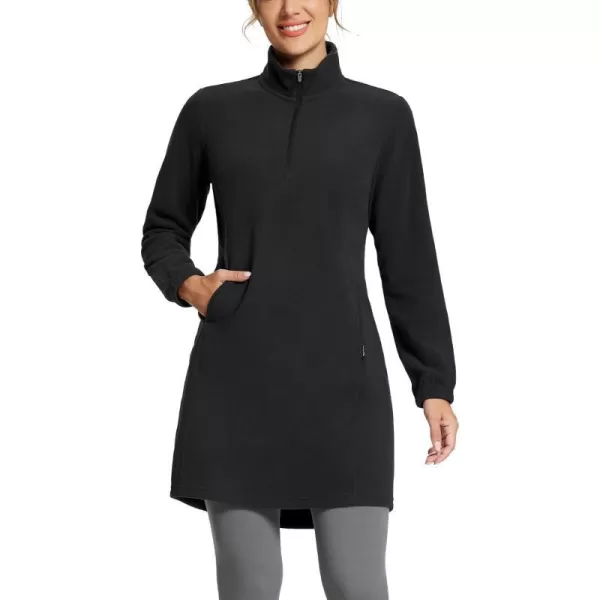 BALEAF Womens Fleece Dress Sweatshirt Tunic Long Quarter Zip Pullover Polar Winter Dress Cover Ups PocketBlack