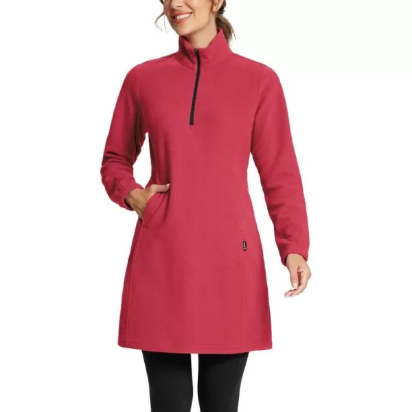 BALEAF Womens Fleece Dress Sweatshirt Tunic Long Quarter Zip Pullover Polar Winter Dress Cover Ups PocketRed