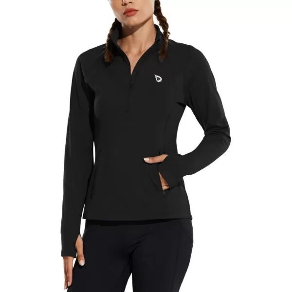 BALEAF Womens Fleece Running Jacket HalfZip Athletic Pullover Long Sleeve Thermal Shirts Workout Winter Cold WeatherBlack