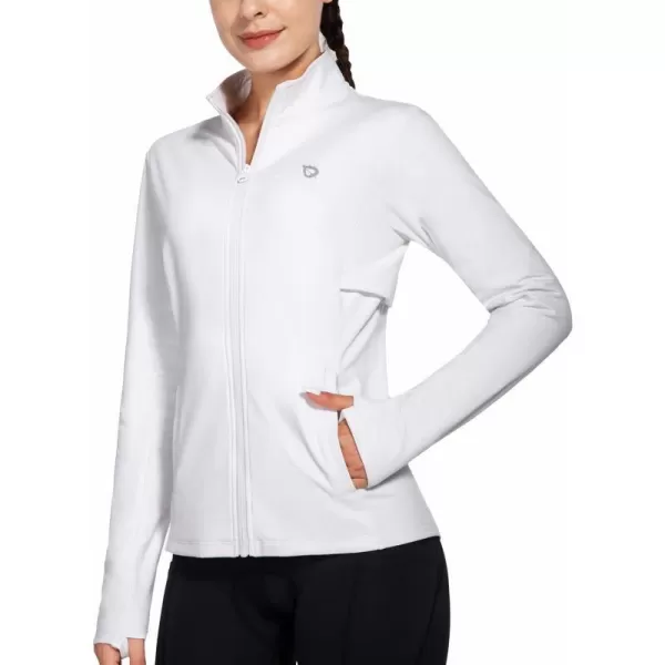 BALEAF Womens Fleece Running Jacket Water Resistant Full Zip Winter Cold Weather Gear Thermal Cycling Workout Jackets02white