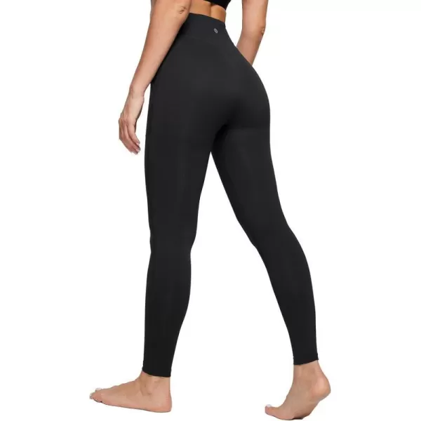 BALEAF Womens Full Length No Seam Leggings with Pockets High Waisted Yoga Compression PantsBlack