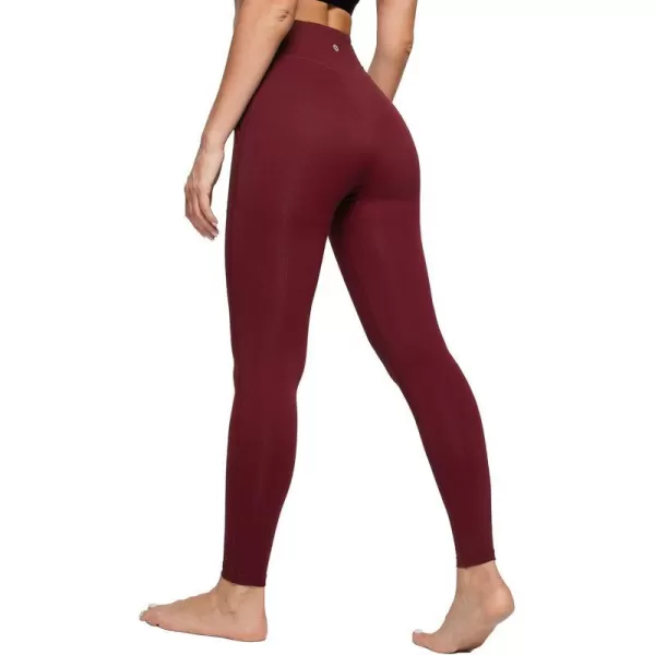 BALEAF Womens Full Length No Seam Leggings with Pockets High Waisted Yoga Compression PantsBurgundy Red