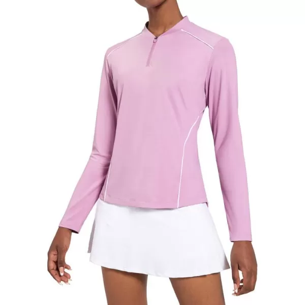 BALEAF Womens Golf Shirt Long Sleeve Tennis Moisture Wicking Shirt 14 Zip UPF50 Sun Protection Athletic TopsMist Purple