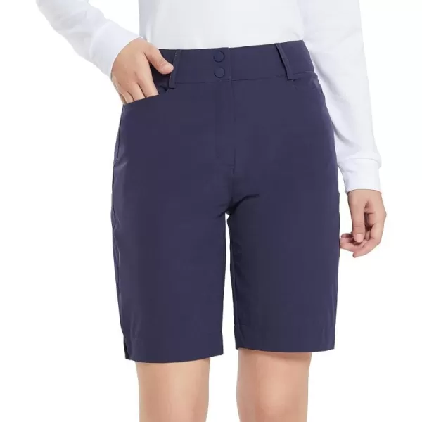 BALEAF Womens Golf Shorts 9 Bermuda Long Short Knee Length Stretch with Pockets Golfing Apparel for LadiesBlue