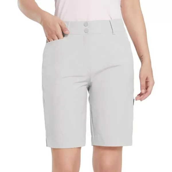 BALEAF Womens Golf Shorts 9 Bermuda Long Short Knee Length Stretch with Pockets Golfing Apparel for LadiesGlacier Gray