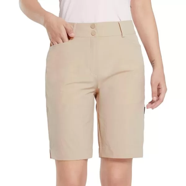 BALEAF Womens Golf Shorts 9 Bermuda Long Short Knee Length Stretch with Pockets Golfing Apparel for LadiesKhaki