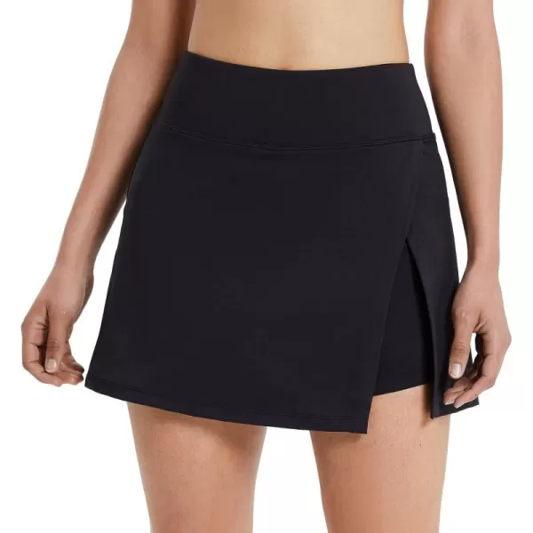 BALEAF Womens Golf Skirts High Waisted Tennis Skorts with Slit Athletic Running Skirt with Shorts and Zip PocketsBlack