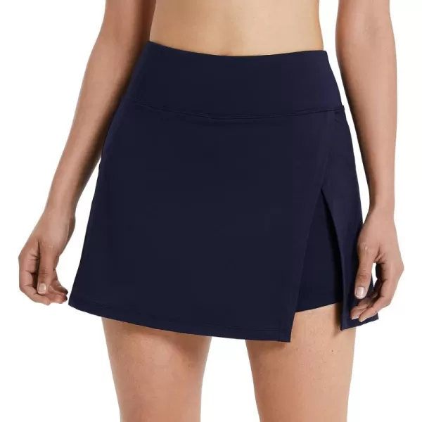 BALEAF Womens Golf Skirts High Waisted Tennis Skorts with Slit Athletic Running Skirt with Shorts and Zip PocketsNavy