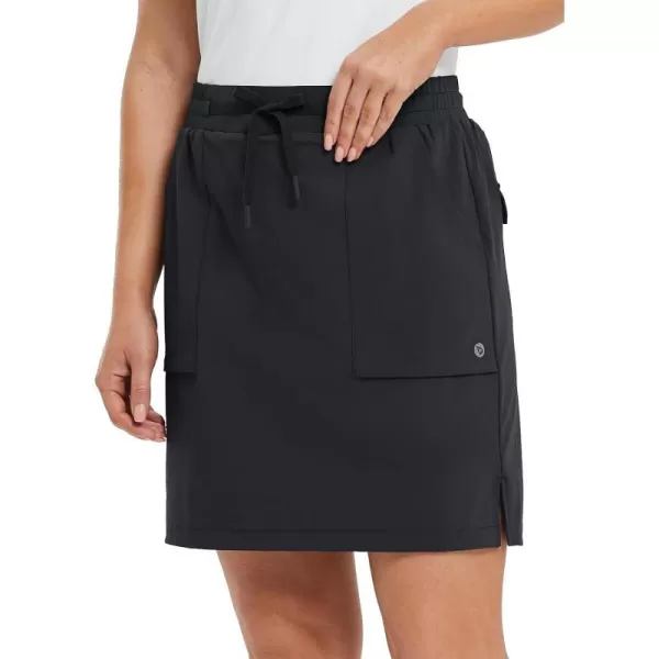 BALEAF Womens Golf Skort 18 Knee Length Skirt with Biker Shorts Pockets Stretch Elastic Waist for Tennis HikingBlack