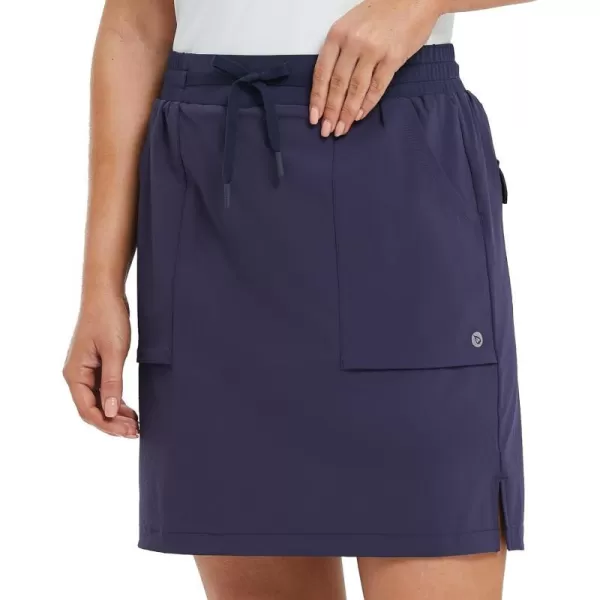 BALEAF Womens Golf Skort 18 Knee Length Skirt with Biker Shorts Pockets Stretch Elastic Waist for Tennis HikingNavy