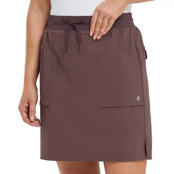 BALEAF Womens Golf Skort 18 Knee Length Skirt with Biker Shorts Pockets Stretch Elastic Waist for Tennis HikingPuce