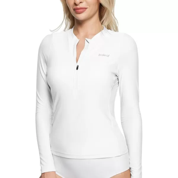 BALEAF Womens Half Zip Rash Guard Built in Bra UV SPF 50 Sun Protection Swim Shirts Tops Long Sleeve RashguardWhite