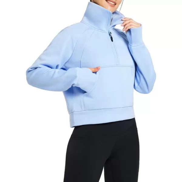 BALEAF Womens Half Zip Sweatshirt Fleece Pullover Long Sleeve Stand Collar Crop Sweatshirts with Pockets Thumb HoleBlue