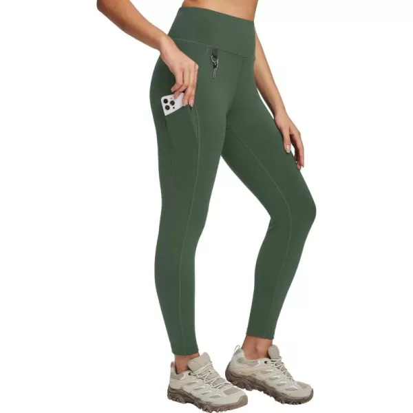 BALEAF Womens High Waist Leggings with Pocket Hiking Pants Tummy Control 3 Pocket for Athletic Outdoor RunningDark Army Green