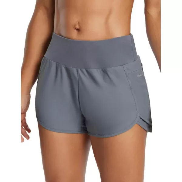 BALEAF Womens High Waisted Athletic Running Shorts with Liner 3 Workout Sports Shorts Quick DryBgrey