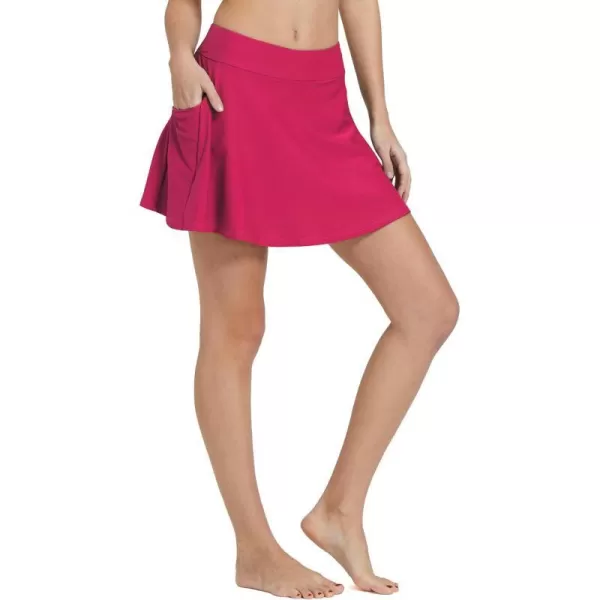 BALEAF Womens High Waisted Swim Skirt Bikini Tankini Bottom with Side PocketRose Red