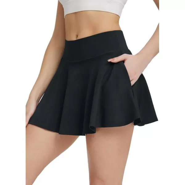 BALEAF Womens High Waisted Tennis Skirts Tummy Control Pleated Golf Skorts Skirts for Women with Shorts PocketsBlack2 Side Pockets