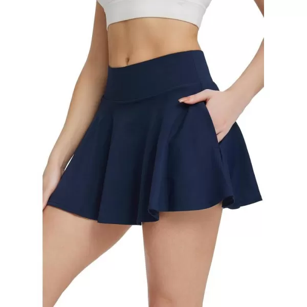 BALEAF Womens High Waisted Tennis Skirts Tummy Control Pleated Golf Skorts Skirts for Women with Shorts PocketsNavy2 Side Pockets