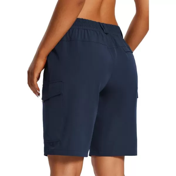 BALEAF Womens Hiking Long Shorts 10 Cargo Short Knee Length Quick Dry with Pockets UPF 50 Water ResistantNavy Blue