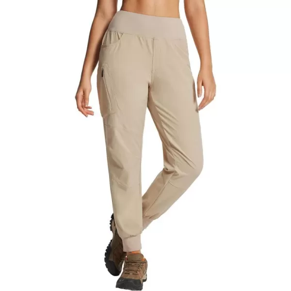 BALEAF Womens Hiking Pants High Waisted Water Resistant Joggers with Zipper Pockets Lightweight Quick Dry OutdoorKhaki