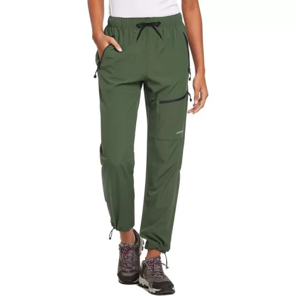 BALEAF Womens Hiking Pants Quick Dry Lightweight Water Resistant Elastic Waist Cargo Pants for All SeasonsArmy Green