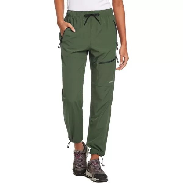 BALEAF Womens Hiking Pants Quick Dry Lightweight Water Resistant Elastic Waist Cargo Pants for All SeasonsArmy Green Petite 27