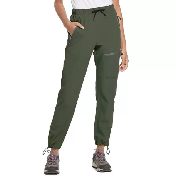 BALEAF Womens Hiking Pants Quick Dry Lightweight Water Resistant Elastic Waist Cargo Pants for All SeasonsArmy Green Petite 27 Inseam