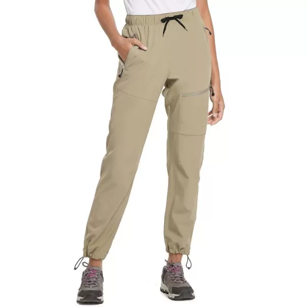 BALEAF Womens Hiking Pants Quick Dry Lightweight Water Resistant Elastic Waist Cargo Pants for All SeasonsSuntan Petite 27 Inseam