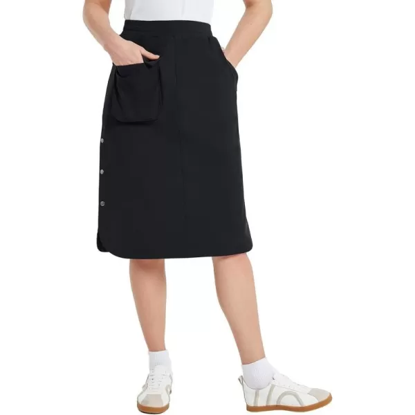 BALEAF Womens Long Casual Skirt Pocket with Slit 265 Midi Calf Length Elastic Waist Stretch for TravelBlack