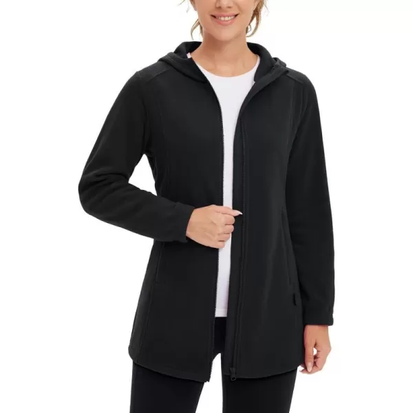 BALEAF Womens Long Fleece Jacket Full Zip Polar Fleece Hoodie Soft Lightweight Winter CoatBlack