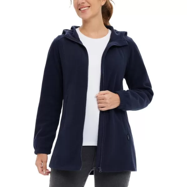 BALEAF Womens Long Fleece Jacket Full Zip Polar Fleece Hoodie Soft Lightweight Winter CoatNavy Blue