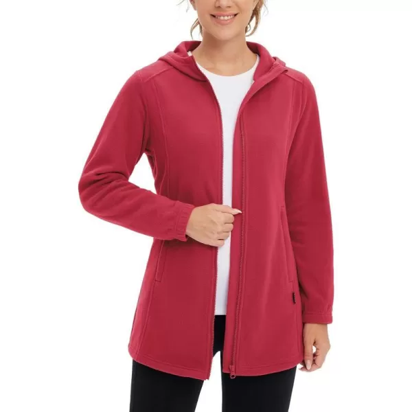 BALEAF Womens Long Fleece Jacket Full Zip Polar Fleece Hoodie Soft Lightweight Winter CoatRed