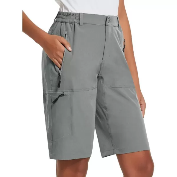 BALEAF Womens Long Hiking Bermuda Shorts Quick Dry Summer Golf Shorts Lightweight with Pockets UPF 50 for Camping Work3light Grey