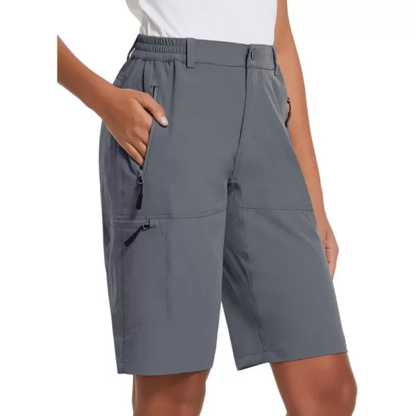 BALEAF Womens Long Hiking Bermuda Shorts Quick Dry Summer Golf Shorts Lightweight with Pockets UPF 50 for Camping Work4dark Grey