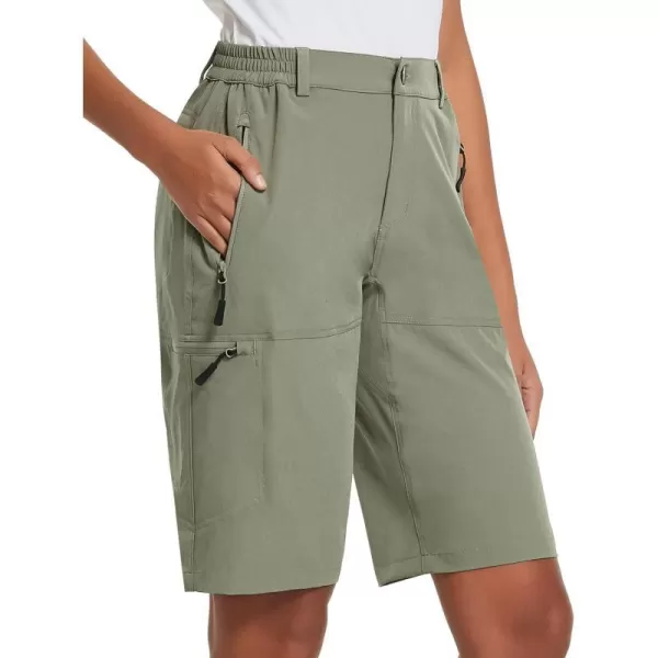 BALEAF Womens Long Hiking Bermuda Shorts Quick Dry Summer Golf Shorts Lightweight with Pockets UPF 50 for Camping Work5raw Khaki