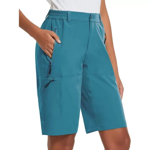 BALEAF Womens Long Hiking Bermuda Shorts Quick Dry Summer Golf Shorts Lightweight with Pockets UPF 50 for Camping Work6blue