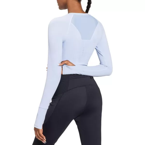 BALEAF Womens Long Sleeve Crop Workout Top Slim Fit Tops for Running Gym YogaBlue