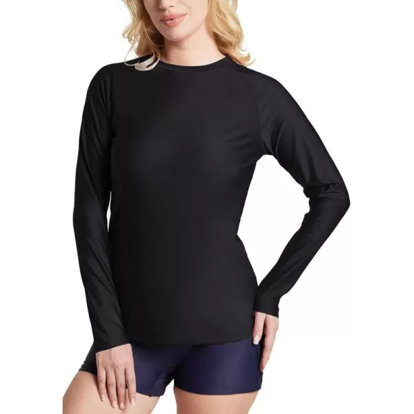 BALEAF Womens Long Sleeve Rash Guard Swim Shirt UPF 50 Sun Protection Rashguard Lightweight Swimsuits TopBlack