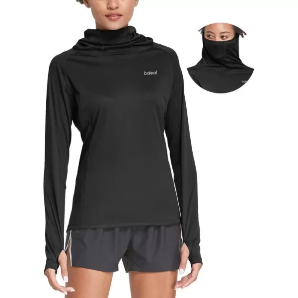 BALEAF Womens Long Sleeve Rash Guard with Face Cover UPF 50 Swim Shirts Sun Hoddie Lightweight Quick Dry Hiking TopsBlack